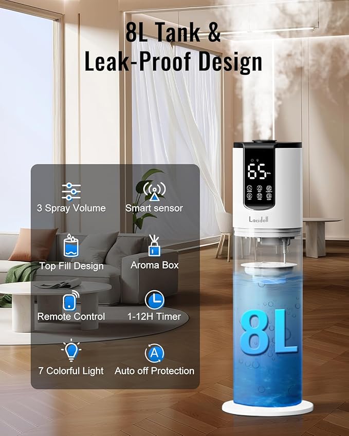 8L Humidifiers for bedroom, Humidifiers large room up to 500 sq ft, Easy to Clean Humidifier with Fully Washable Parts, Ultrasonic Cool Mist Humidifier for Home Plants Baby Nursery Office - Image 3