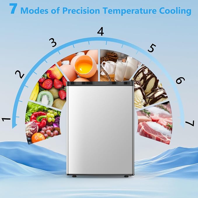 COWSAR 2.6 Cu.Ft Mini Fridge with Freezer, Quiet Reversible Door Compact Refrigerator, Small Refrigerator with 2 Removable Shelves, Adjustable Thermostat, for Office, Bedroom, Dorm, Silver - Image 3