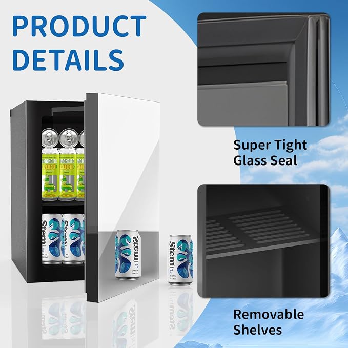 Erivess Compact Freestanding Beverage Refrigerator and Personal Beauty Fridge, 24 Can/ 0.9 Cu.Ft Mini Fridge with Mirror-Front Door for Cosmetics, Skincare, Soda, Beer and Wine - Image 5