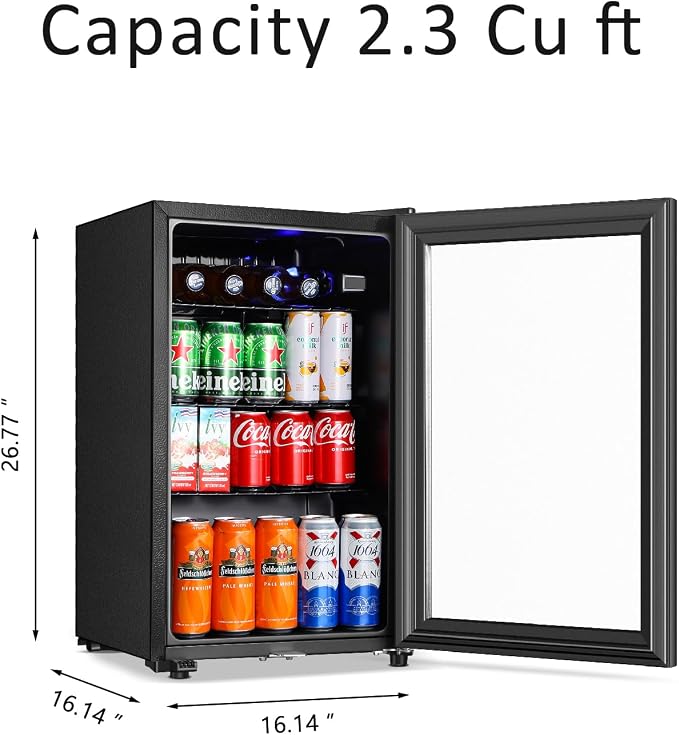 Saeoola Beverage Refrigerator, 2.3Cu.ft Mini Fridge with Double Glass Door, Cooler for Soda, Beer or Wine for Home, Office or Bar with Adjustable Removable Shelves (Black) - Image 5