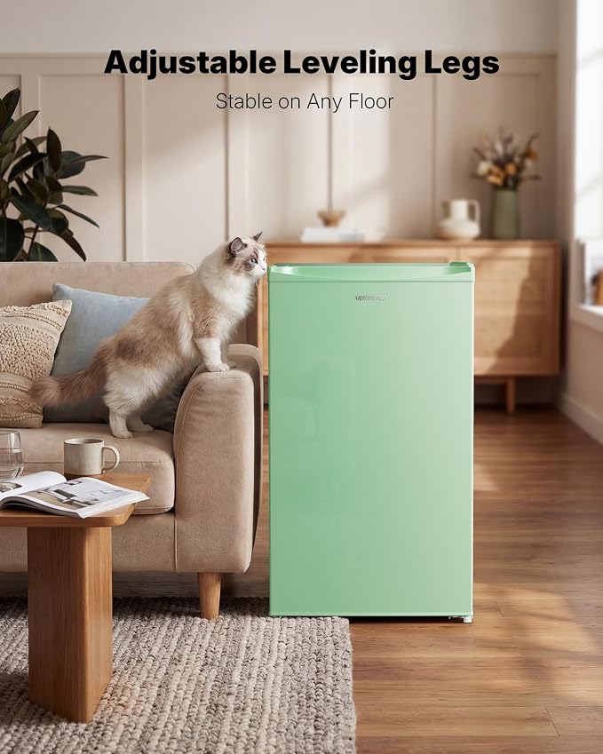Upstreman 3.2 Cu.Ft Mini Fridge with Freezer, Green-BR321 | Adjustable Thermostat, Energy Saving, Low Noise, Reversible Door, Small Refrigerator for Dorm, Bedroom, Office - Image 6