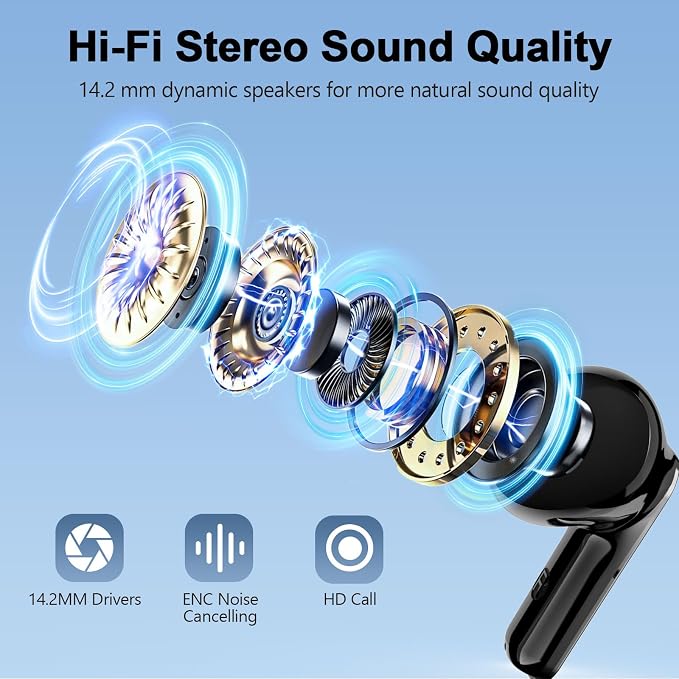 Wekily Wireless Earbuds, Bluetooth 5.3 Headphones LED Power Display, 2026 New Wireless Earphones, 4 ENC Noise Cancelling Mic, HiFi Stereo, 48H Playtime Mini Case IP7 Waterproof for Sport Walk - Image 2