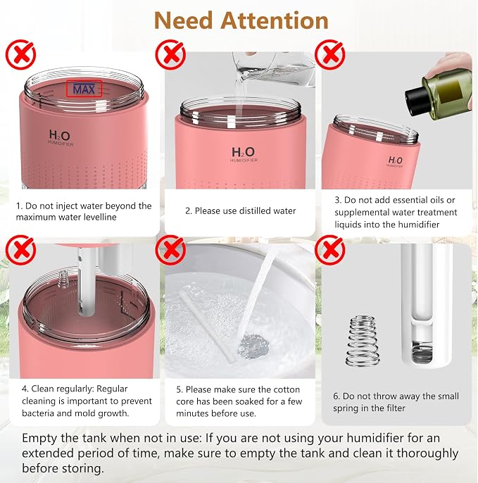 Portable Mini Humidifier, Auto Shut-Off, 2 Mist Modes, Quite, Small Humidifiers for Bedroom Travel Office Desk Plants (Pink) - Image 7