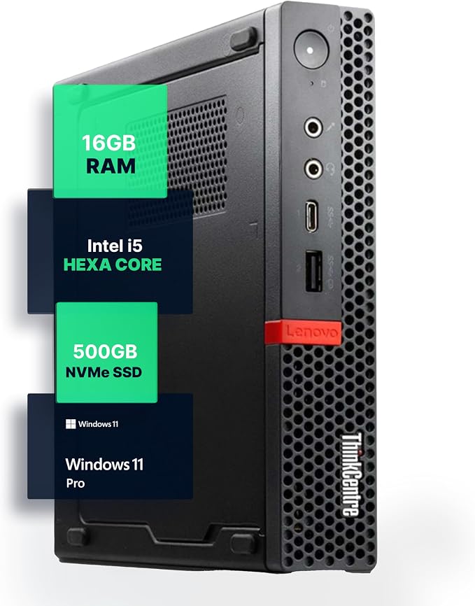 Lenovo M720Q ThinkCentre Mini PC | Windows 11 Pro | Intel i5-8400T | 16GB RAM + 500GB NVME | 5G WiFi + BT | Home or Office Micro Desktop Computer (Renewed) by Amazon+Renewed