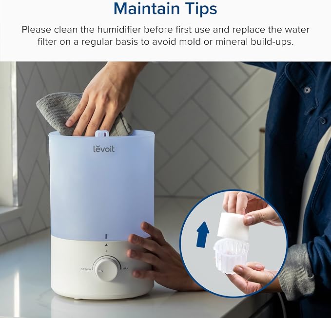 LEVOIT Dual 150 Humidifiers for Bedroom Large Room, 3L Cool Mist Top Fill Essential Oil Diffuser for Baby Nursery and Plants, 360° Nozzle, Quiet Rapid Ultrasonic Humidification for Home, Blue - Image 9