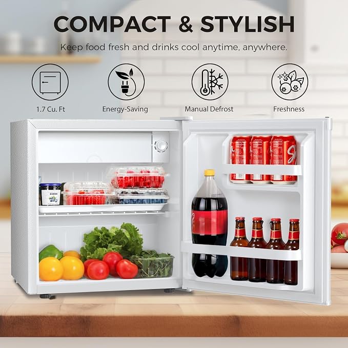 Antarctic Star 1.6 Cu. Ft Mini Fridge with Freezer,Small Compact Refrigerator with Single Reversible Door, Removable Shelves, 7 Adjustable Thermostat, for Dorm/Bedroom/Office,White - Image 2