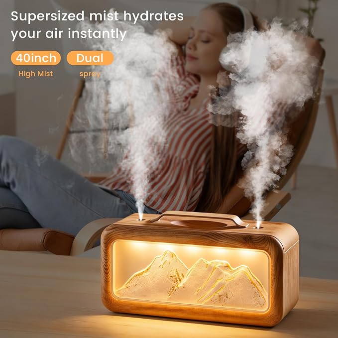 HEEYCEM Humidifiers for Bedroom, 600ml Cool Mist Humidifier with Night Light, 23dB Quiet Operation, Mini Baby Humidifier,for Bedroom, Nursery, Office, Plants(Wood Grain） - Image 2