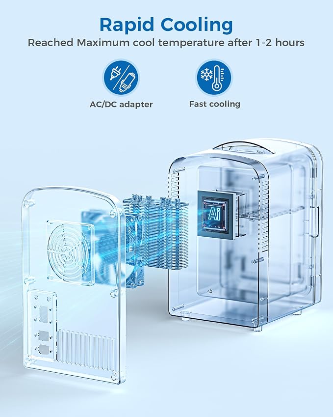 Electactic 4L/6 Cans Mini Fridge for Bedroom, Dorm, Makeup, White | Small Cooler for SkinCare, Drinks, Energy Saving, Low Noise, 120V AC/12V DC for Home & Car Use, Compact & Portable - Image 4
