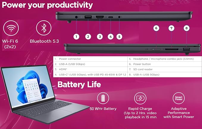 Lenovo 2026 Premium Business Student Laptop, 13th Gen Intel Core i5-13420H | 8-Core Processor, 8GB DDR5, 512GB SSD, 15" WUXGA Display, Microsoft 365, WiFi 6, Windows 11, Lightweight, Long Battery Life - Image 4