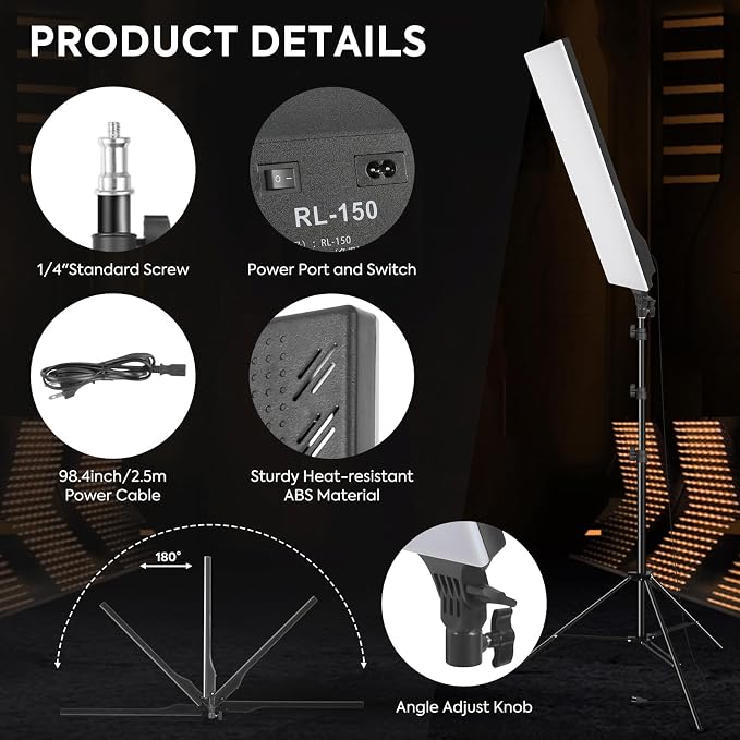 2 Pack LED Video Light Kit 23.6", SEDGEWIN Photography Lighting 2500-7500K - Image 5
