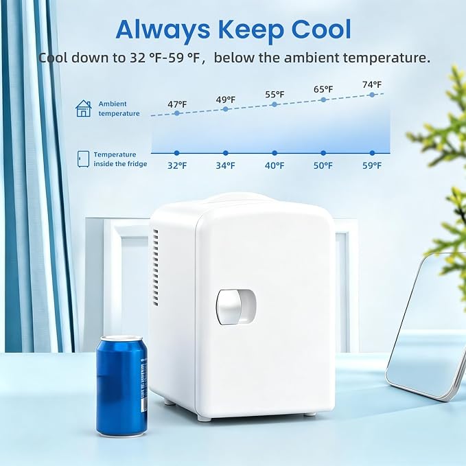 Antarctic Star Compact Refrigerator, Portable Mini Fridge, Skin Care 4L Capacity/6 Cans, for Bedroom, Car, Office & Dorm, Small Cooler for Cosmetics, Beverage and Food, White - Image 7