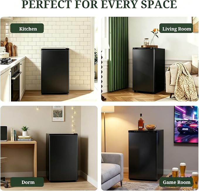 Mini Fridge with Freezer, 3.2 Cu.Ft Compact Single Door Refrigerator with Adjustable Thermostat, Low Noise & Energy Efficient (0.41kWh/Day), Small Fridge for Bedroom, Dorm, Office, Apartment (Black) - Image 7