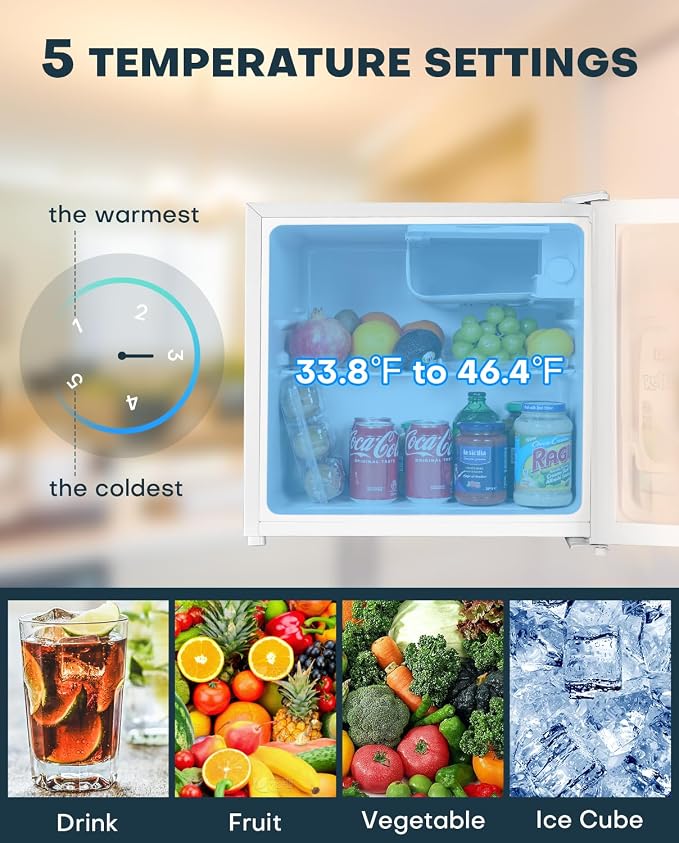 Upstreman 1.7 Cu.ft Mini Fridge with Freezer, White-FR17 | Dorm Essentials, Adjustable Thermostat, Energy Saving, Low Noise, Compact Refrigerator for Dorm, Office, Bedroom - Image 3