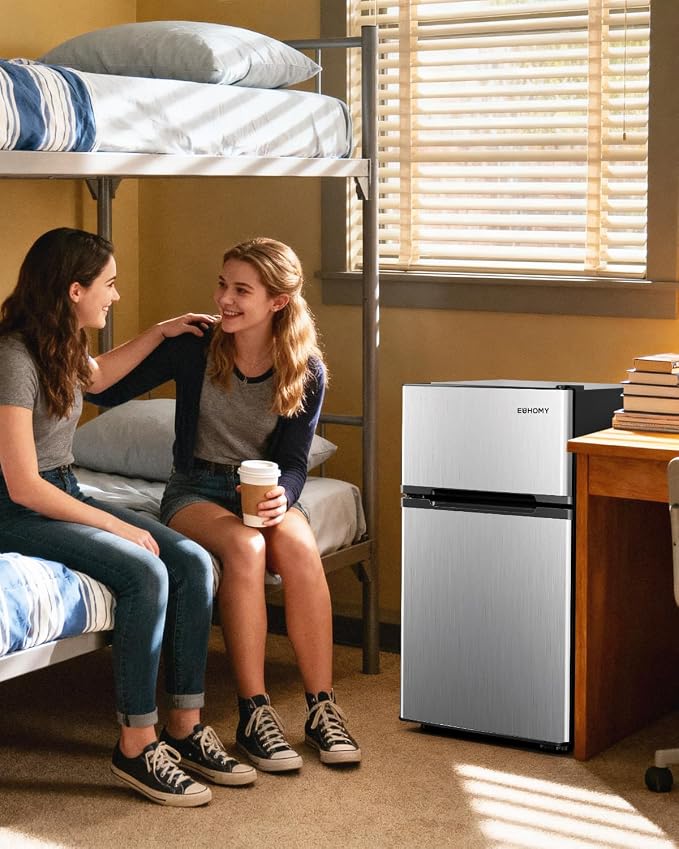 EUHOMY Mini Fridge with Freezer, 3.2 Cu.Ft Mini Refrigerator fridge, 2 door For Bedroom/Dorm/Office/Apartment - Food Storage or Cooling drinks, Silver - Image 9