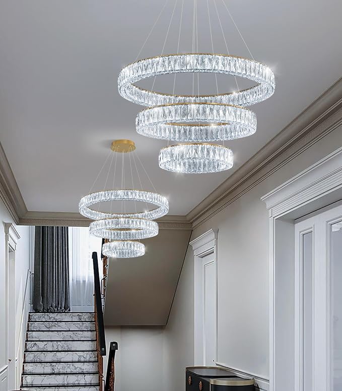 HAIXIANG Modern Glam Chandelier Crystal LED Remote Rings Chandelier Adjustable - Image 3