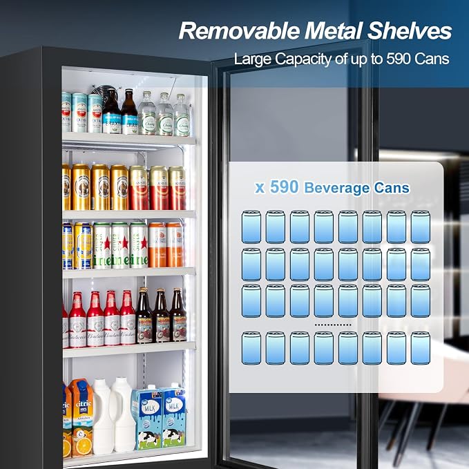 Glass Door Beverage Display Refrigerator 350L 590 Can Black | Fast cool, low noise, self-closing door, glass door, for store/office - Image 3