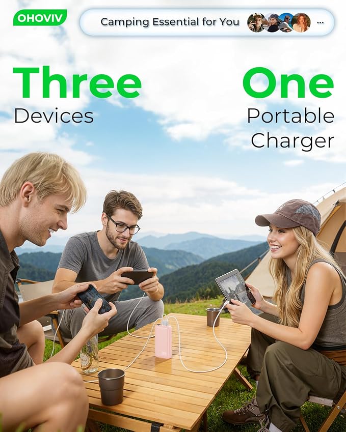 OHOVIV Portable Charger 50000mAh Power Bank - 22.5W Fast Charging External Battery Pack,USB-C Portable Phone Charger for iPhone 17/16/15/14/13 Pro Android Samsung, for Travel Camping Essential-Pink - Image 6