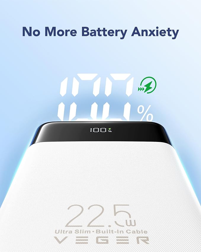 VEGER Portable Charger, Ultra Slim 22.5W Fast Charging with Built in Cable, Flight-Safe 10000mAh USB C Power Bank Battery Pack, Travel Essential Phone Powerbank for iPhone 17 16 Samsung S25 Google etc - Image 6