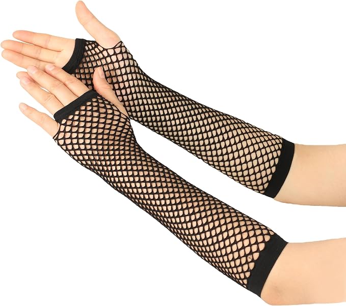Seeksmile Women's Girls 80's Theme Party Emo Fingerless Arm Fishnet Gloves - Image 2