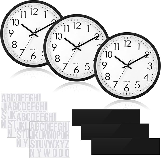 Sasylvia 3 Pcs 10 Inch Wall Clock Battery Operated Round Clock by Sasylvia