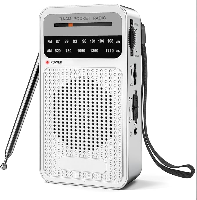 Portable Radio AM FM with Long Range Reception, Goodes Transistor Radio with Loud Speaker, Headphone Jack, 2AA Battery Operated for Indoor, Outdoor and Emergency Use - Silver by Goodes
