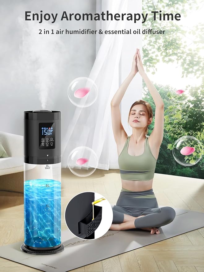 8L Humidifiers for Bedroom, 30dB Quiet, 500ft² Coverage, 60H Runtime, Top Fill, 3-in-1 Humidifier Large Room & Essential Oil Diffuser & Ambient Light, Sleep Mode, 16H Timer, Auto Shutoff Protection - Image 4