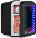 Antarctic Star Mini Fridge 4 Liter/6 Cans Portable Mini Compact Refrigerator with Gaming Light, for Bedroom,Car,Office and Dorm, Small Cooler for Cosmetics, Beverage and Food, Black by AntarcticStar