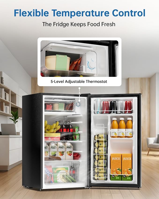 3.2 Cu Ft Mini Fridge with Freezer, Single Door Upright Freezer | Energy Efficient, Large Capacity, Reversible Door, ETL Certified, Small Refrigerator for Bedroom, Office & Dorm, Silver - Image 5