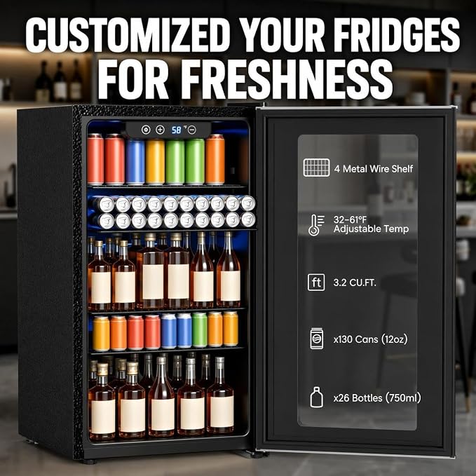 COWSAR 3.2 Cu. Ft. Beverage Refrigerator, Up to 130 Cans or 26 Bottles - Image 6