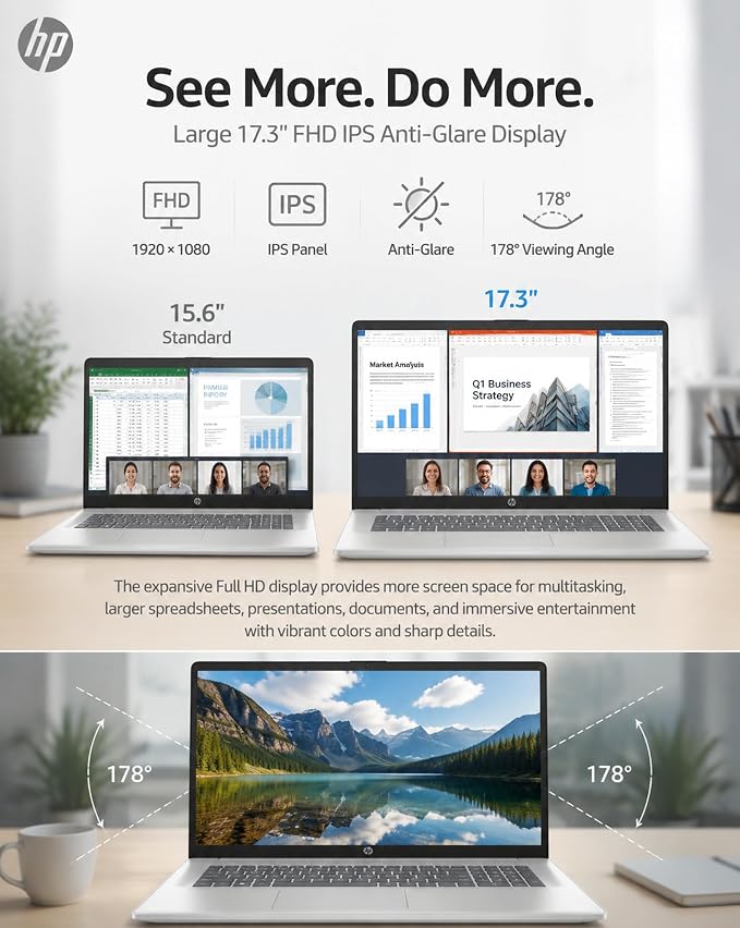 HP 17 Inch FHD Laptop Computer for Business & Students 16GB RAM 512GB SSD | AMD Ryzen 5 7430U Processor, 17.3 inch FHD IPS Display, Windows 11 Pro, Copilot AI Key, Fast Charging, Wi-Fi 6 - Image 3