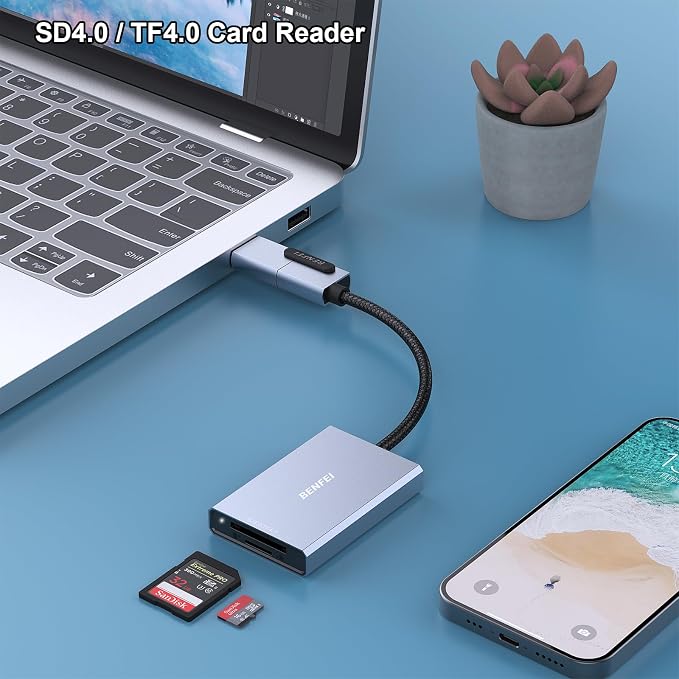 BENFEI SD 4.0 Card Reader, USB-C/USB-A 2-in-1 Memory Card Reader, - Image 2