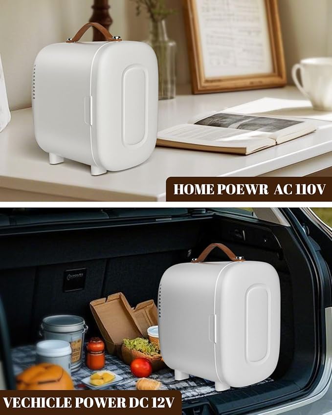 FANSEXPERT Mini Fridge for Bedroom, 4 Liter/6 Cans Skin Care Fridge Small Refrigerator, AC/DC Portable Mini Cooler & Warmer, Small Cosmetic Fridge for Camping, Dorm, Office, Car (White) - Image 6