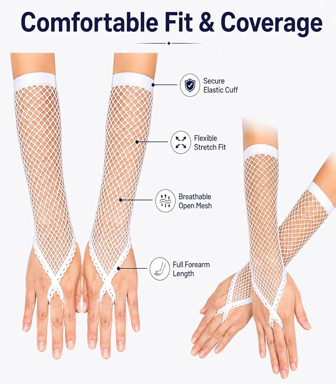 Seeksmile Women's Girls 80's Theme Party Emo Fingerless Arm Fishnet Gloves - Image 3