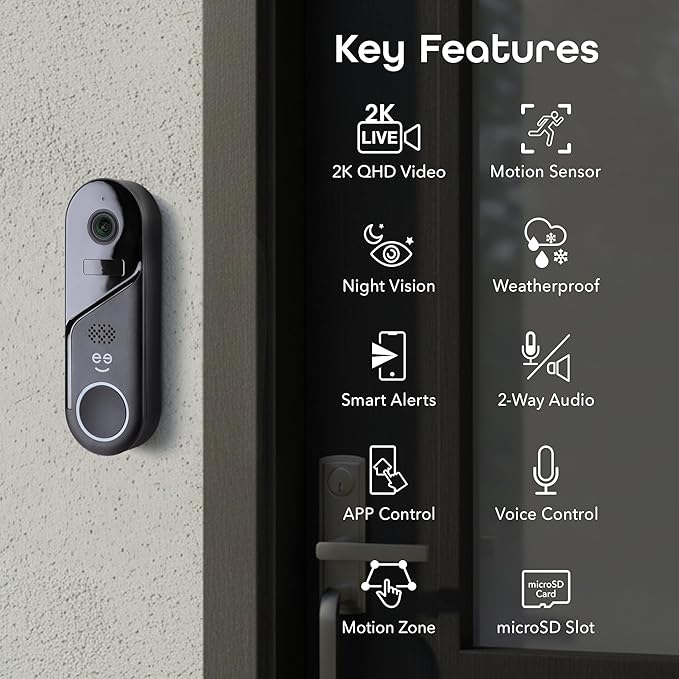 Geeni Halo 3MP Smart Video Doorbell Camera – Battery Powered or Hardwired - Image 2