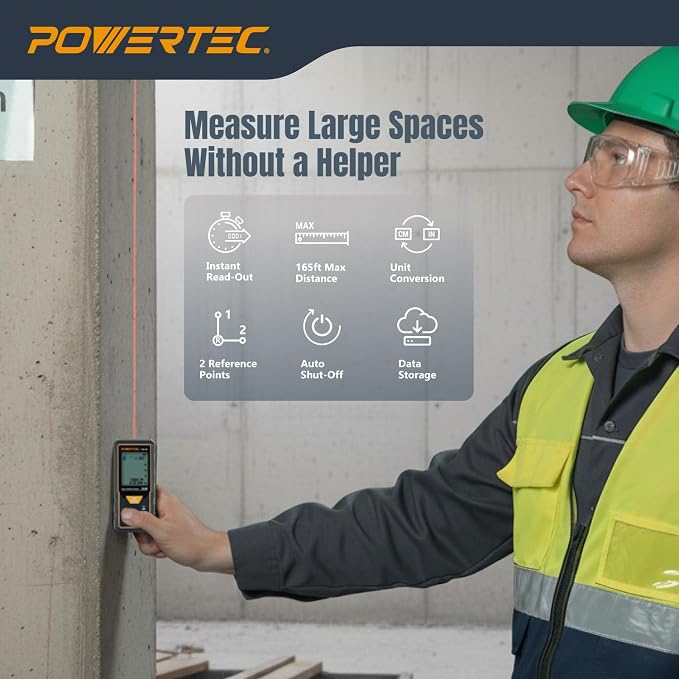 POWERTEC Laser Measure 165 ft Digital Distance Meter - Image 2