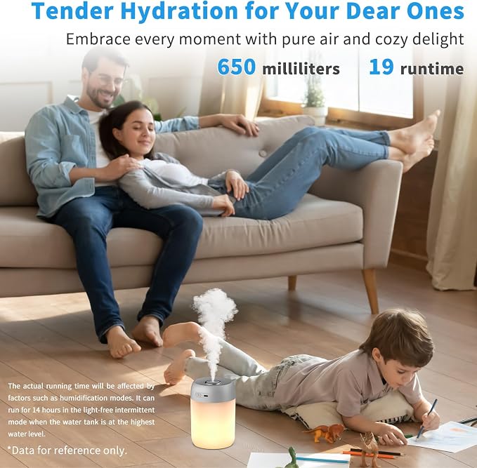 Night Lights Humidifiers For Bedroom, USB Rechargeable, LED Lights For Bedroom,4 Mode Portable Humidifier Fit For Various Scenarios,<28dB, Auto Shut-off, Ideal For Home Travel Plants(Gray） - Image 4