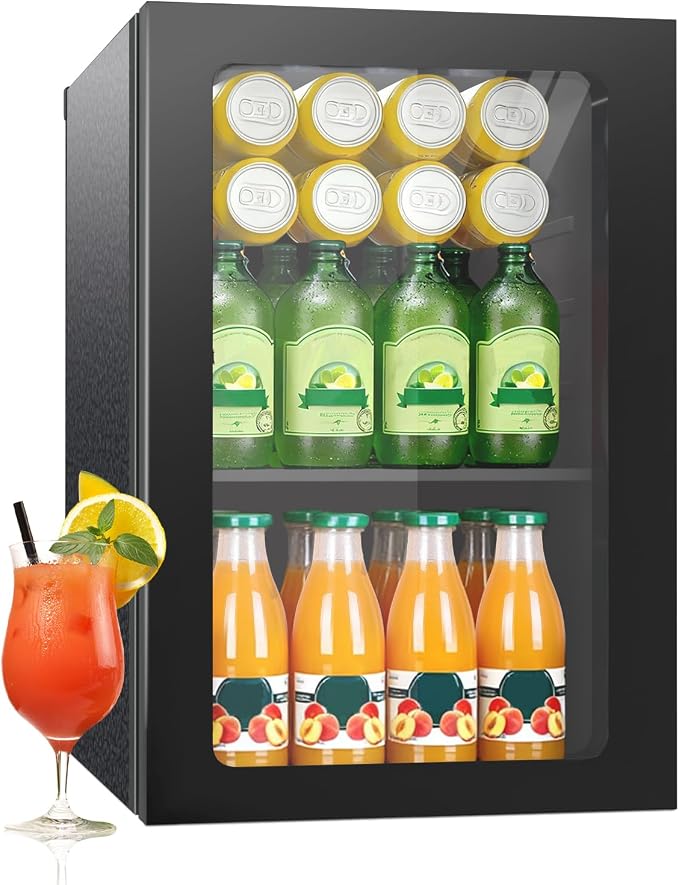 Erivess Compact Freestanding Beverage Refrigerator Cooler, 26 Can/0.95Cu Ft | Adjustable Shelves Mini Fridge with Acrylic Front Door for Soda, Beer, Wine, Under Counter Small Refrigerator for Home/Office by Erivess