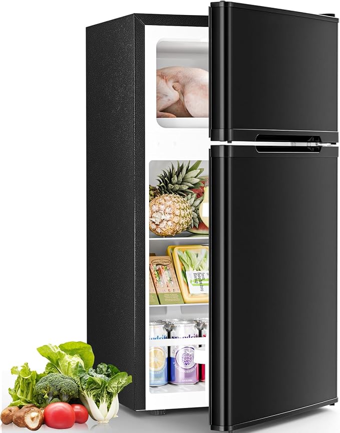 Antarctic Star Mini Fridge with Freezer, Double Door Compact Refrigerator, Adjustable Thermostat, Small Fridge for Bedroom Office Dorm Apartment,2.45 Cu.Ft,Black by AntarcticStar