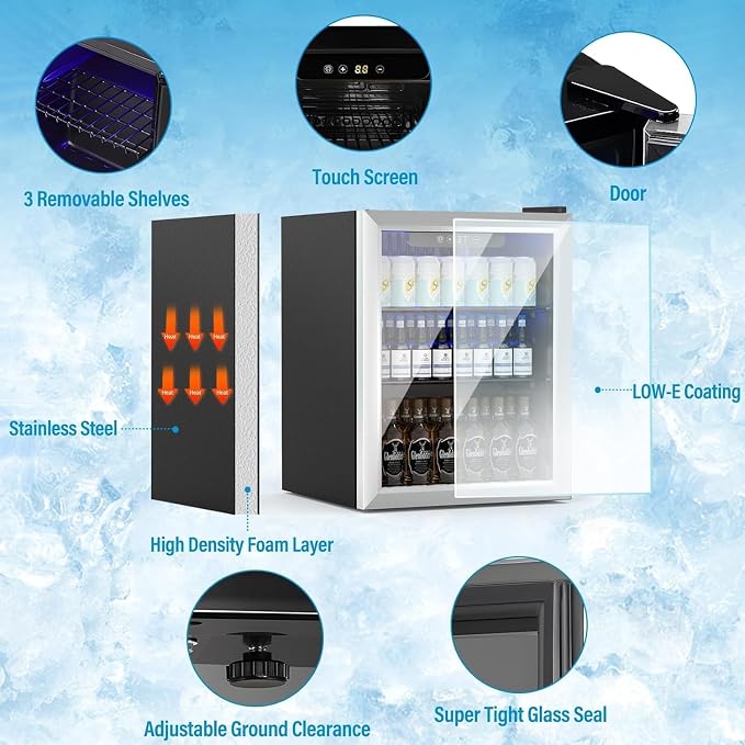 Compact Beverage Refrigerator, 1.7Cu.Ft/70 Can Mini Fridge with Glass Door and Digital Display, Small Drink Fridge with Adjustable Shelves for Soda, Beer, or Wine, Compact Fridge for Bedroom - Image 4