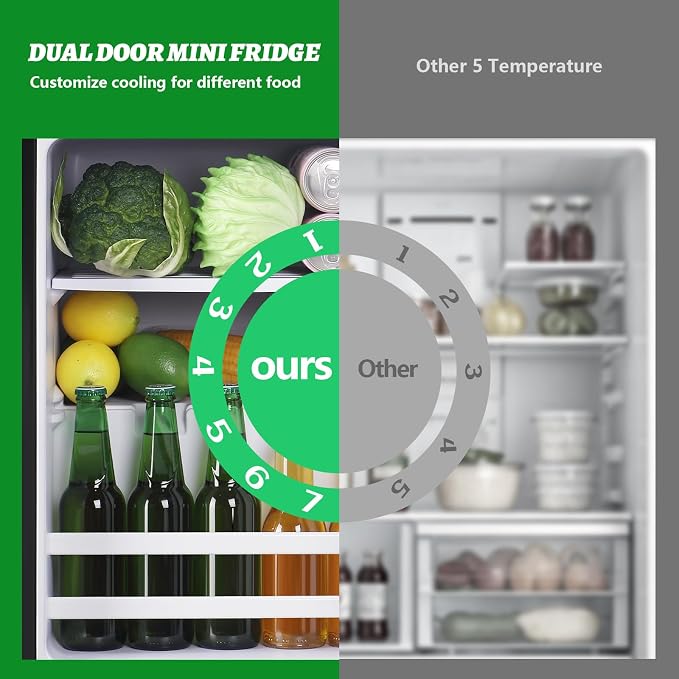 2.4 Cu.ft Mini Fridge with Top Freezer Apartment Size Dual Door Compact Refrigerator for Personal Use Small Fridge with Egg tray, 7 Temperature Control For Dorm, Black - Image 4