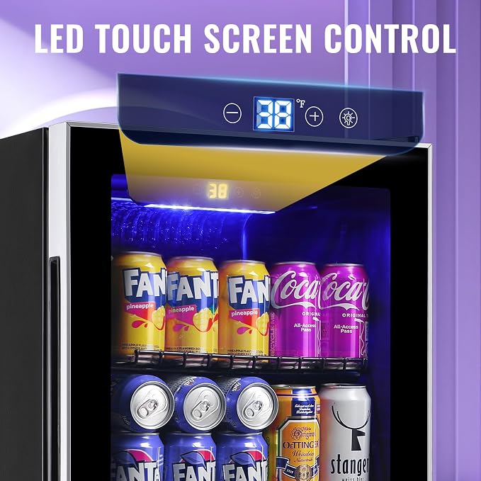 3.5 Cu.ft Beverage Refrigerator & Mini Cooler with LED Touch Panel 125 Can Small Beer Fridge with Glass Door for Wine Soda Juice Clear Front Removable Shelves for Home Office Bar - Image 3