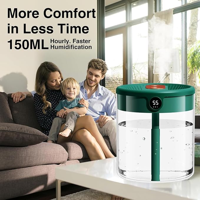 Dreamzy Humidifier for Large Room Cool Mist Bedroom Desktop Double Nozzle Cool Mist Humidifier with Night Light,with 2 Cleaning Brush Top Fill Lasts Up to 24 Hours,Auto Shut-Off,No leakage Design(Pink - Image 2
