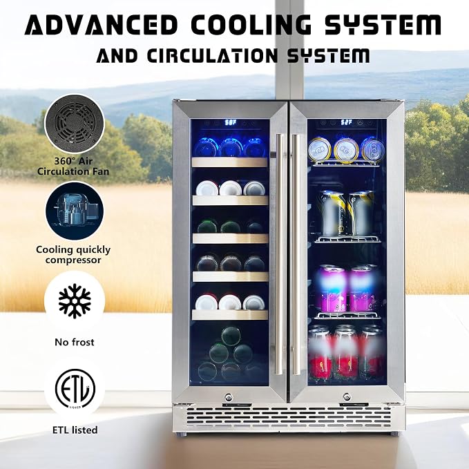 Albott 24 Inch Dual Zone Beverage Refrigerator, Glass Door Wine Cooler | Freestanding/Under Counter Wine and Beer Fridge, Holds 20 Bottles & 78 Cans, Ideal for Kitchen, Bar, Office, 34-64℉ & 41-68℉ - Image 7