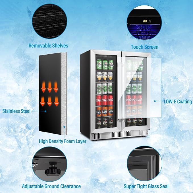 176 Can Beverage Fridge, 5.4 Cu.Ft Compact Drinks Cooler | Stainless Steel Wine Beer Refrigerator with Glass Door, Adjustable Shelves & Digital Display for Home Bar - Image 3