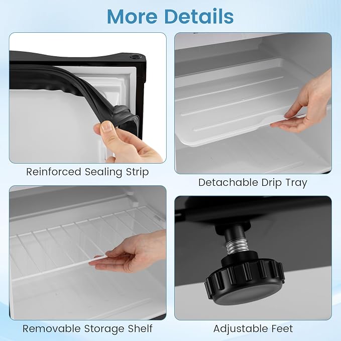 Compact Mini Fridge with Freezer, 1.7Cu.Ft Single Reversible Door Refrigerator w/7-Level Adjustable Thermostat, Quiet Small Fridge w/Removable Drip Tray for Dorm, Bedroom & Apartment (Black) | Single Reversible Door Refrigerator w/7-Level Adjustable Th... - Image 8