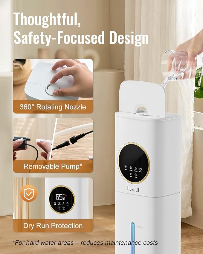Humidifiers for Bedroom, 2.1Gal/8L Humidifier large room with Essential Oil Diffuser, Night Light, Top Fill Whole House Cool Mist Humidifiers for Plants Baby Kids Adults Greenhouse(White) - Image 7