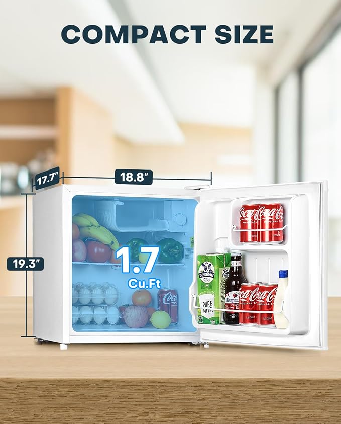Upstreman 1.7 Cu.ft Mini Fridge with Freezer, White-FR17 | Dorm Essentials, Adjustable Thermostat, Energy Saving, Low Noise, Compact Refrigerator for Dorm, Office, Bedroom - Image 2