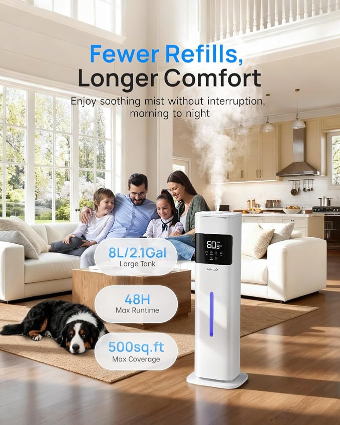 Warm & Cool Mist Humidifiers for Bedroom 500 sq ft, 2.1Gal/8L Top-Fill Humidifier Large Room with Essential Oil Diffuser, Large Room Humidifiers for Home Baby Nursery Office Plants, White - Image 3