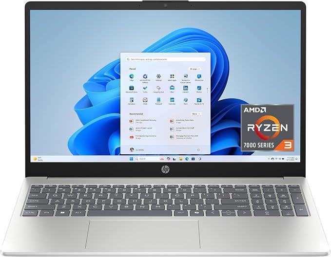 HP 15.6 inch Laptop, HD Touchscreen Display, AMD Ryzen 3 7320U, 8 GB RAM, 256 GB SSD, AMD Radeon Graphics, Windows 11 Home, Natural Silver, 15-fc0399nr by Unknown