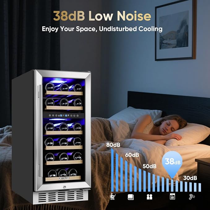 15 Inch Wine Cooler Under Counter, 30 Bottle Dual Zone Wine Fridge with Stainless Steel Glass Door, Built-In or Freestanding Wine Cellar with Digital Temperature Control for Home, Kitchen, or Office - Image 4